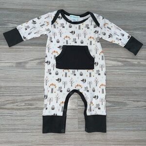 Feather Baby Baby Boys Romper 3–6 Months White Forest Animal Print Snap 1 PC